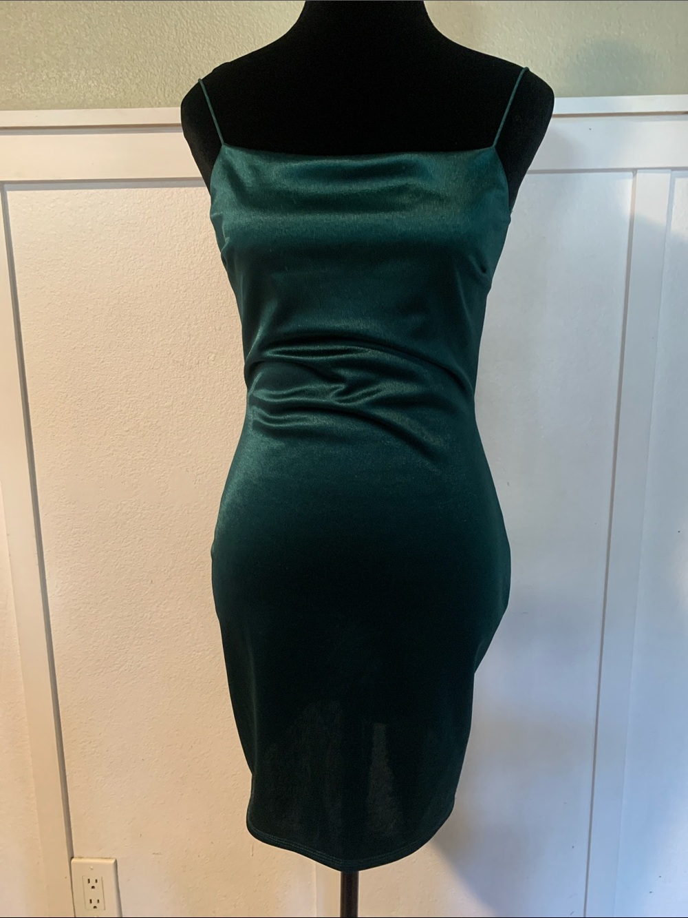 Windsor Satin Spaghetti-Strap Mini Dress - Deep Green